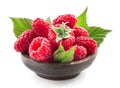 Raspberry. Fresh berries with leaves isolated on white