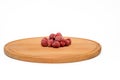 Raspberry. Fresh berries on a wooden tray  on white background. Red berries Royalty Free Stock Photo
