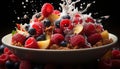 Raspberry fruit, gourmet freshness, sweet strawberry, healthy eating, indulgence bowl generated by AI