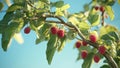 raspberry fruit plant tree background Royalty Free Stock Photo