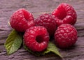 Raspberry fruit on wood