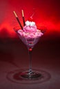 Raspberry ice cream in a Martini glass
