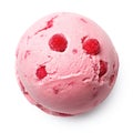 Raspberry ice cream scoop ball on white background. Top view Royalty Free Stock Photo