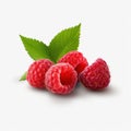 Raspberry isolated. Raspberries with leaf isolate. Raspberry with leaf isolated on white. Side view raspberries set. Royalty Free Stock Photo