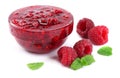 raspberry jam with raspberry berries on white background Royalty Free Stock Photo