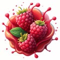 Raspberry jam in the form of a splash flying in the air and raspberries on a white background Royalty Free Stock Photo