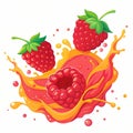Raspberry jam in the form of a splash flying in the air and raspberries on a white background Royalty Free Stock Photo