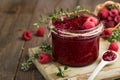 Raspberry jam with fresh raspberries and thyme. Raspberry fresh Royalty Free Stock Photo
