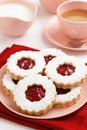 Raspberry Jam Linzer Cookies with Coffee Royalty Free Stock Photo