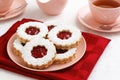 Raspberry Jam Linzer Cookies with Coffee Royalty Free Stock Photo