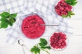 Raspberry jam making. berries and leaves Royalty Free Stock Photo