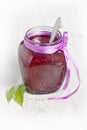 Raspberry jam in pot