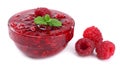 Raspberry jam with raspberry berries isolated on white background Royalty Free Stock Photo