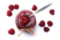 raspberry jam with raspberry berries on white background. top view Royalty Free Stock Photo