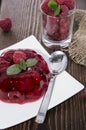 Raspberry Jello with fresh fruits Royalty Free Stock Photo