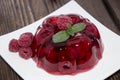 Raspberry Jello with fresh fruits Royalty Free Stock Photo