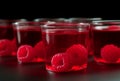 Raspberry jelly shots closeup. Generate Ai