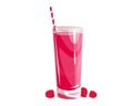 Raspberry juice in a tall glass.Summer refreshing drink with raspberries.