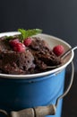 Raspberry Lava Cake in Dark Background, with Spoon