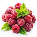 Raspberry with leaves. Raspberry isolated on white background. Ai generated Royalty Free Stock Photo