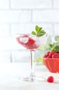 Raspberry lemonade with mint and ice in a glass on a light concrete background Royalty Free Stock Photo