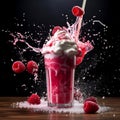 Raspberry Milkshake, frozen in time as liquid splashes joyfully. Royalty Free Stock Photo