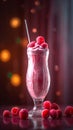 Raspberry milkshake with fruits on a bright blur background Royalty Free Stock Photo