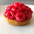 raspberry mini cake, tartlet on a table, close-up, isolated. Royalty Free Stock Photo