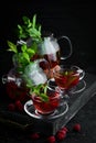 Raspberry and mint tea. Hot winter drinks. Royalty Free Stock Photo