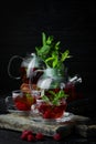 Raspberry and mint tea. Hot winter drinks. Royalty Free Stock Photo