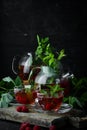 Raspberry and mint tea. Hot winter drinks. Royalty Free Stock Photo