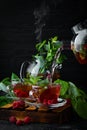 Raspberry and mint tea. Hot winter drinks. Royalty Free Stock Photo