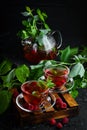 Raspberry and mint tea. Hot winter drinks. Royalty Free Stock Photo