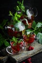 Raspberry and mint tea. Hot winter drinks. Royalty Free Stock Photo