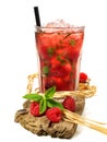 Raspberry Mojito Cocktail with Berries on Driftwood