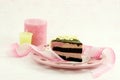 Raspberry mousse and ribbon Royalty Free Stock Photo