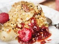 Raspberry muesli crumble food recipe concept