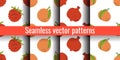 Raspberry, orange, pomegranate and tangerine. Fruit seamless pattern bundle. Color illustration collection in hand-drawn
