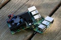 Raspberry Pi Microcomputer 4B with a black heatsink for Electrical Engineering prototyping Royalty Free Stock Photo