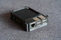 Raspberry Pi small format computer in a 3D printed protective case object closeup, no people. Single board computers and 3d Royalty Free Stock Photo