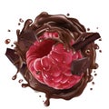 Raspberry with pieces and splashes of chocolate.