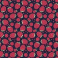 Raspberry seamless pattern. Hand drawn fresh berry. Vector sketch background. Doodle wallpaper. Red, dark blue and green print