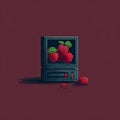 Blackberry Pixel Art: A Charming Illustration Of An Old Computer With Raspberries Royalty Free Stock Photo