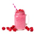 Raspberry smoothie in a mason jar with berries isolated on white Royalty Free Stock Photo