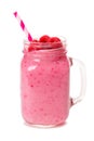 Raspberry smoothie in a mason jar isolated on white Royalty Free Stock Photo