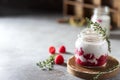 Raspberry smoothie, milkshake in a glass jar on a dark wooden background. Natural summer detox drink. Healthy eating concept Royalty Free Stock Photo