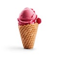 Raspberry Sorbet Ice Cream In Waffle Cone With Fresh Raspberry On Isolated Background Royalty Free Stock Photo
