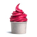 Raspberry Or Strawberry Ice Cream in White Bowl. Frozen Yogurt in Blank Paper Cup on White Background. 3d rendering Royalty Free Stock Photo