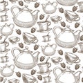 Raspberry tea, cup and kettle teapot seamless pattern Royalty Free Stock Photo