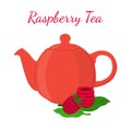 Raspberry tea in teapot with berries. Healthy organic natural fruit tea Royalty Free Stock Photo